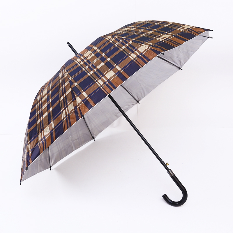 Tuwid na payong na may proteksyon ng UV sa estilo ng plaid RU1977